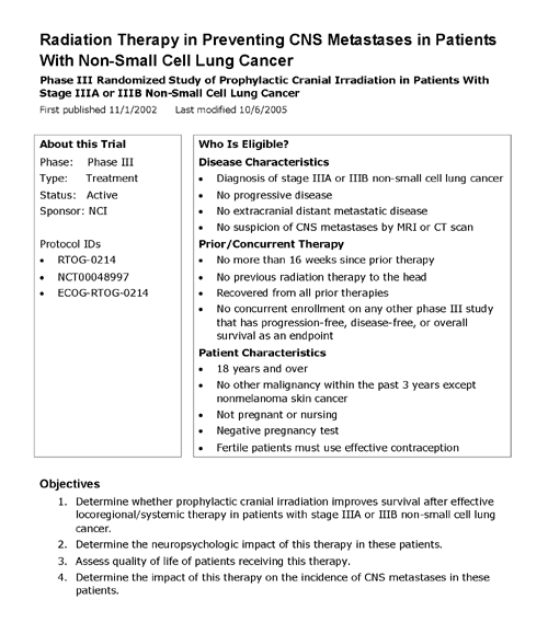 Sample clinical trial description in a structured, tabular format